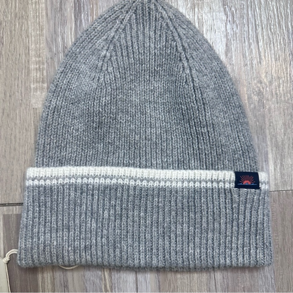 FAHERTY BRAND Gray & White Retro Stripe Beanie NWT